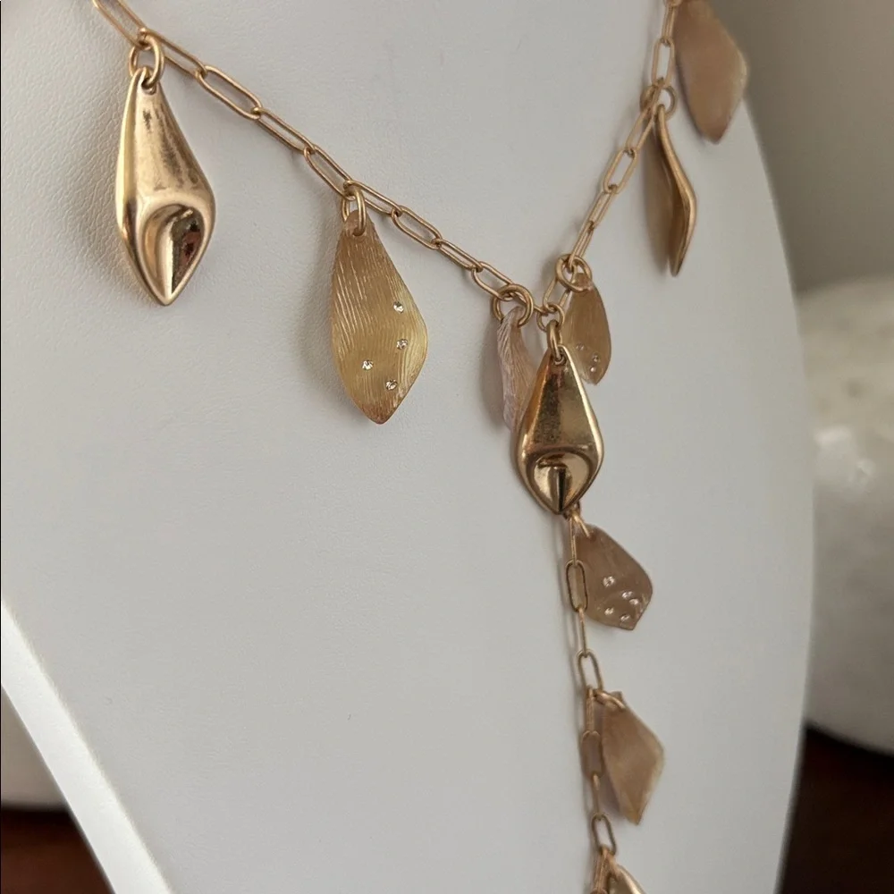 Carol D Studio Gold chain, gold & acrylic pendants,clear rhinestones,earrings